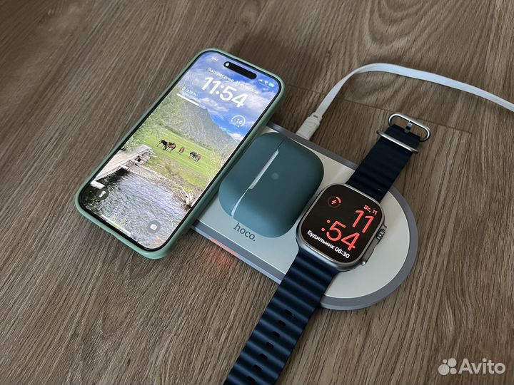 Беспроводное зарядное Hoco iPhone, AirPods, Watch