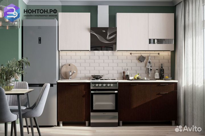 Кухня Адель 1.7 м ясень анкор светлый / дуб венге