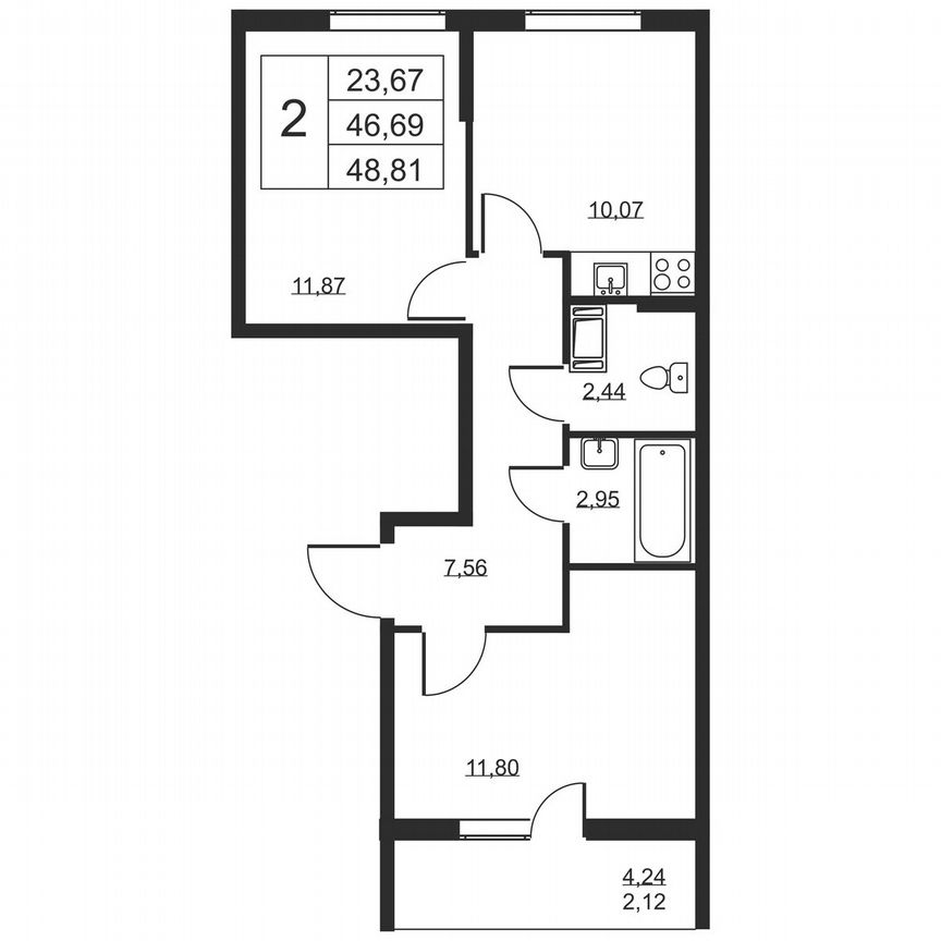 2-к. квартира, 48,8 м², 7/19 эт.