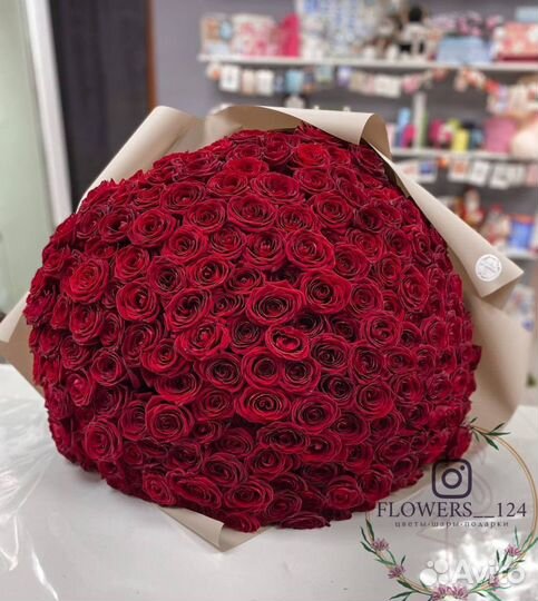 Розы, 101 роза крупный большой бутон Flowers 124