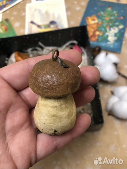 Ёлочные ватные игрушки (грибы) ручной работы