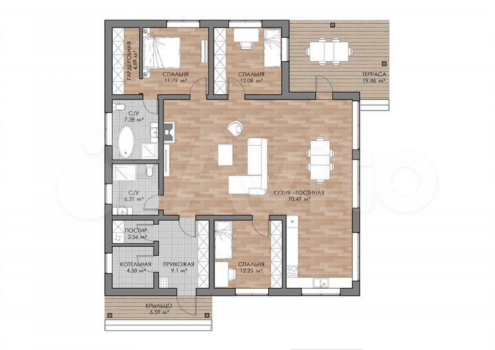 Коттедж 167 м² на участке 10 сот.