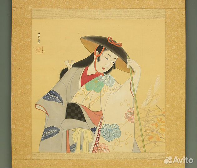 Свиток Япония антикварная картина Кимоно гейша