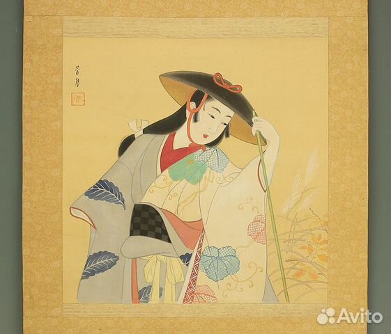 Свиток Япония антикварная картина Кимоно гейша