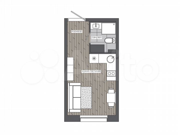 Квартира-студия, 17,6 м², 4/19 эт.