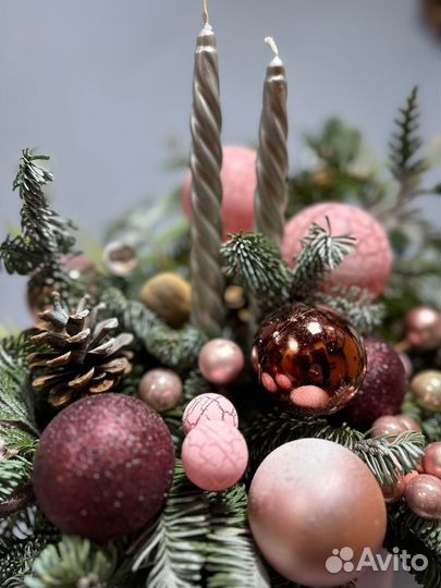 Новогодняя композиция Розовый микс