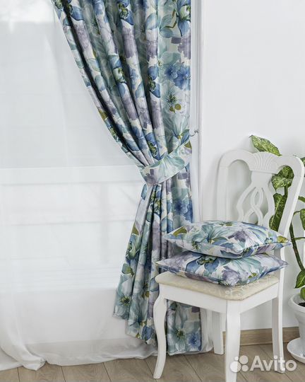 Шторы рогожка Жардин бирюзовый новые пошив