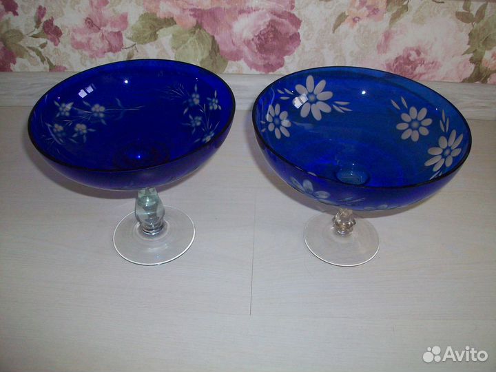 Фруктовницы кобальт 2хслойное ст. на ножке СССР
