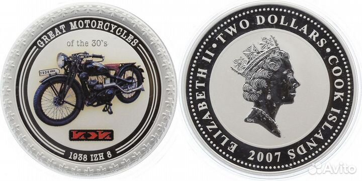 Монета. 2 доллара. Остров Кука. Мотоцикл И Ж 8