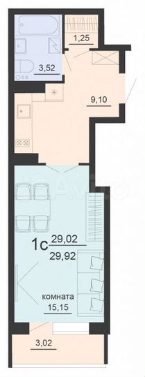 Квартира-студия, 30,5 м², 2/20 эт.