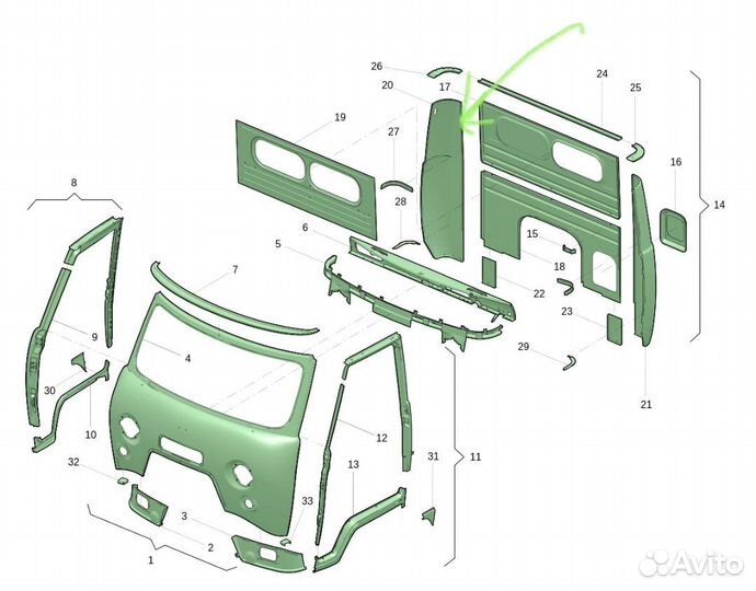 Панель задка угловая правая УАЗ-3303, 3909