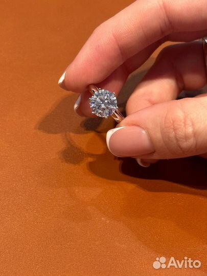 Кольцо с бриллиантом CVD 3 карата белое золото