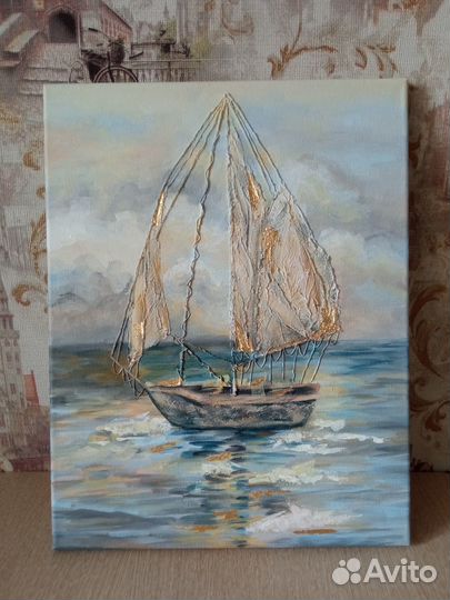 Интерьерная картина с текстурной пастой и поталью