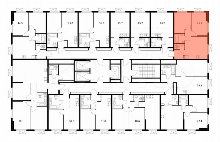 2-к. квартира, 45,1 м², 14/25 эт.
