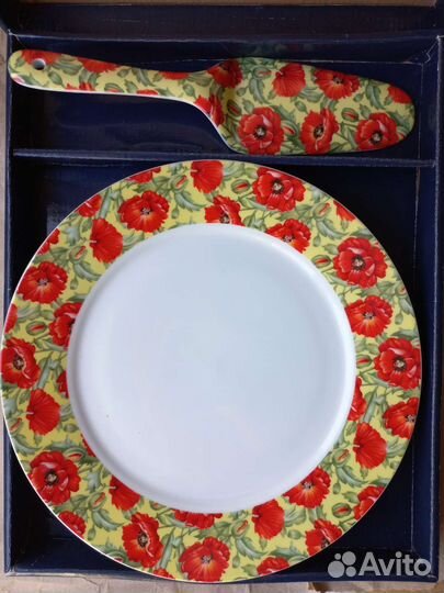 Блюдо для торта с лопаточкой, новое, в коробке