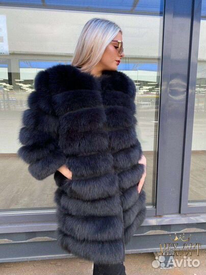 Шуба из песца с капюшоном