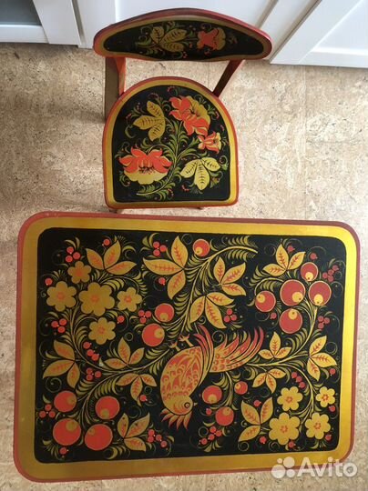 Комплект детский стол и стул с росписью хохлома
