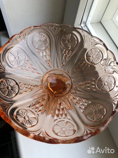 Конфетница на ножке, карамельное стекло СССР