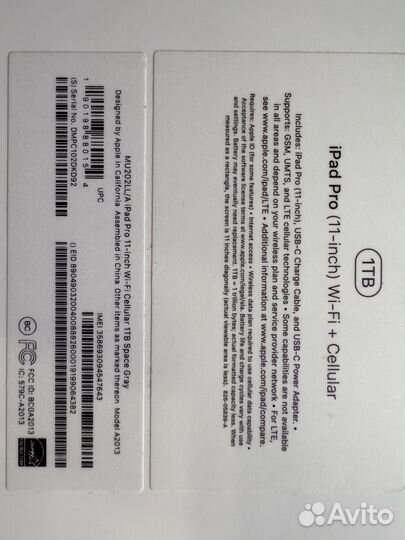 iPad pro 11 2018 Cellular 1 TB