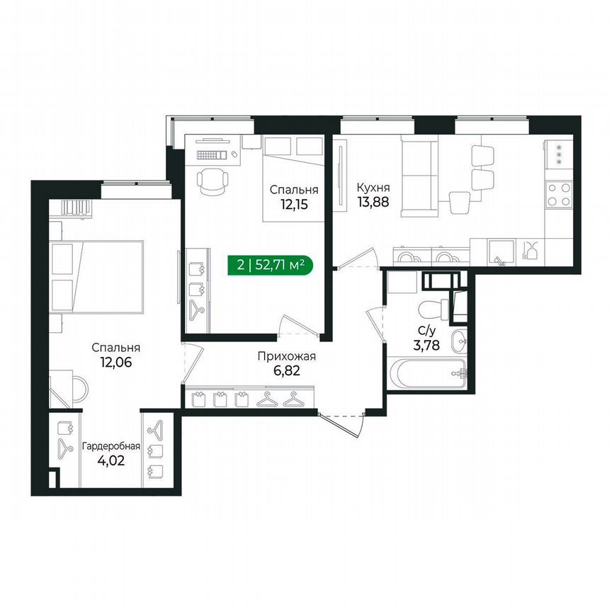 1-к. квартира, 52,7 м², 2/8 эт.
