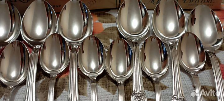 Набор мельхиоровых столовых и чайных ложек Роза