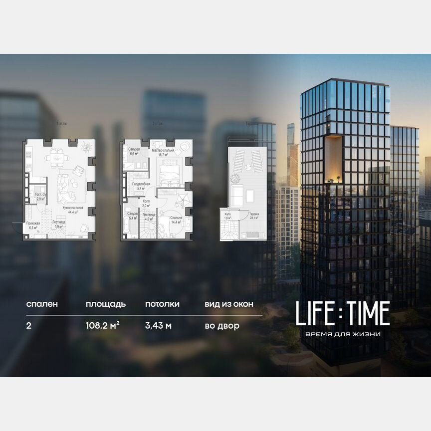 2-к. квартира, 108,2 м², 22/23 эт.