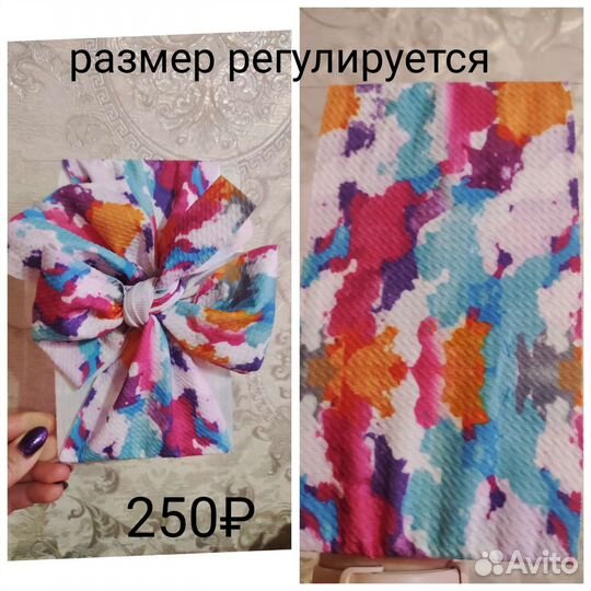 Повязка на голову с бантом, много разных