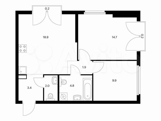 2-к. квартира, 56 м², 2/32 эт.