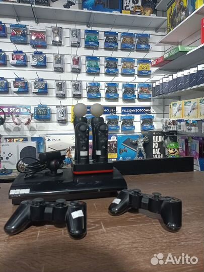 PS3 Super Slim + 2 геймпада + 2 мува + камера