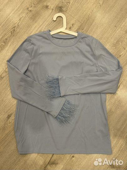 Кофта с перьями голубая S