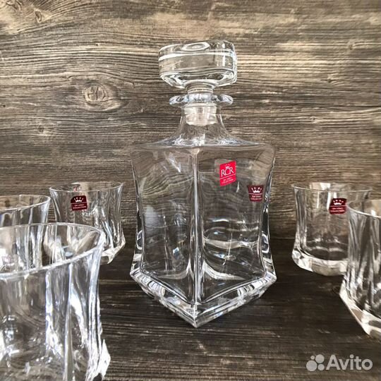 Штоф и 6 стаканов для виски. Хрусталь. Италия