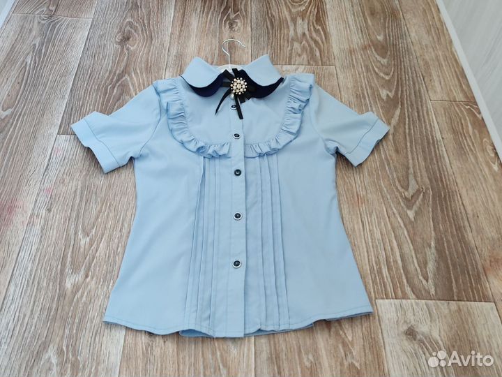 Школьная блузка для девочки р 128 голубая
