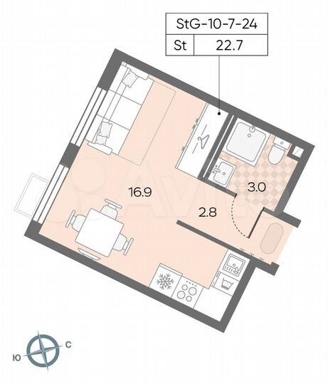 Квартира-студия, 22,7 м², 21/24 эт.