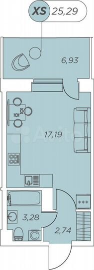 Квартира-студия, 25,3 м², 11/12 эт.