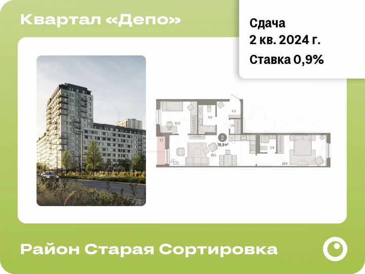 2-к. квартира, 76,9 м², 6/17 эт.