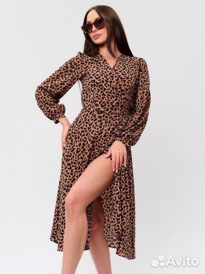 Платье на запах леопардовое
