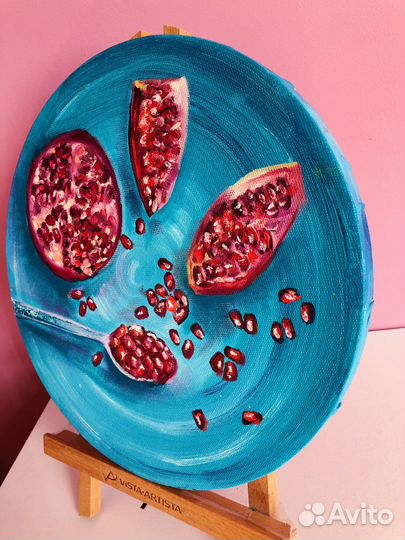 Картина маслом круглая натюрморт «Гранаты»