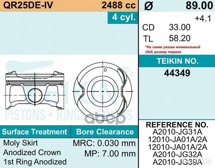 Поршень 1.2x1.2x2.5 std qr25de Teikin 1863