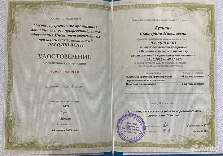 Психолог. Индивидуальная и семейная психотерапия