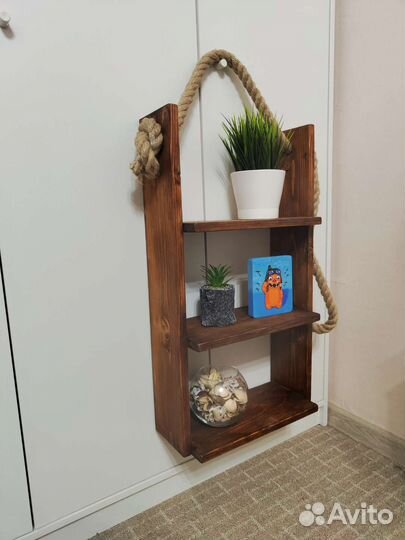 Полка настенная навесная, массив, 60*30*15, джут