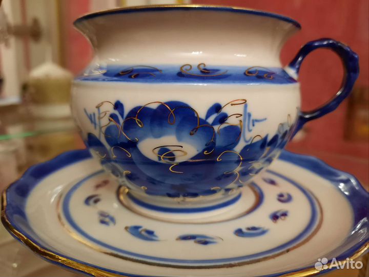 Гжель чайная пара в золоте