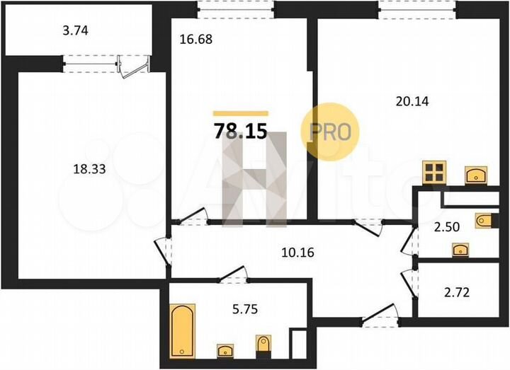 2-к. квартира, 78,2 м², 21/25 эт.