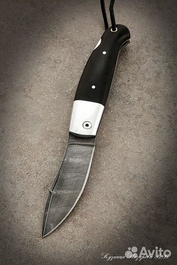 Нож складной Скат сталь дамаск накладки черный гра