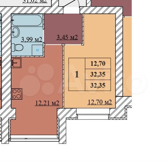 1-к. квартира, 32,4 м², 1/10 эт.