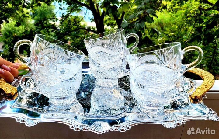 Хрустальные чайно-кофейные чашки СССР алмазн.грань