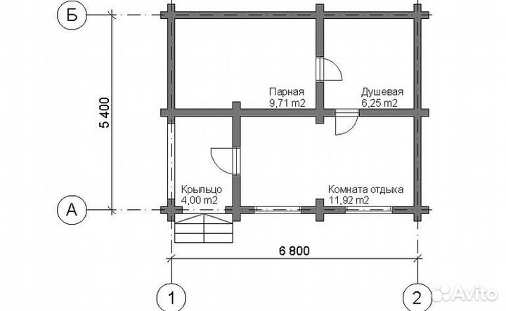 Сруб бани из бревна 5400х6800мм