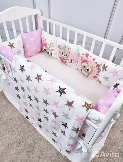 Бортики в кроватку и одеяло (новые) разные цвета