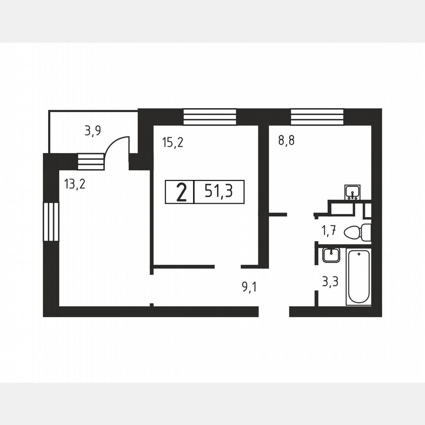 2-к. квартира, 51,3 м², 2/3 эт.