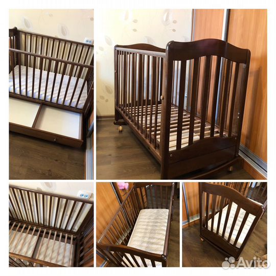 Кроватка дет.из натур. дерева(колесо,качалка,ящик)