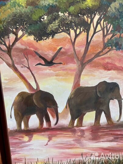 Картина маслом пейзаж Слоны
